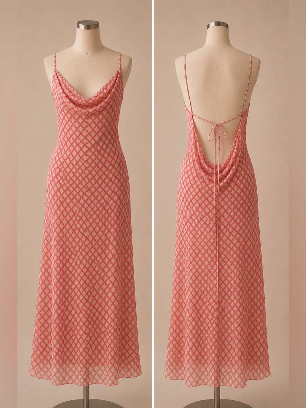 Zara Rose Pink Mesh Cowl Neck Maxi Dress Open Back Sheer Slip Dress Sz L - Picture 10 of 17